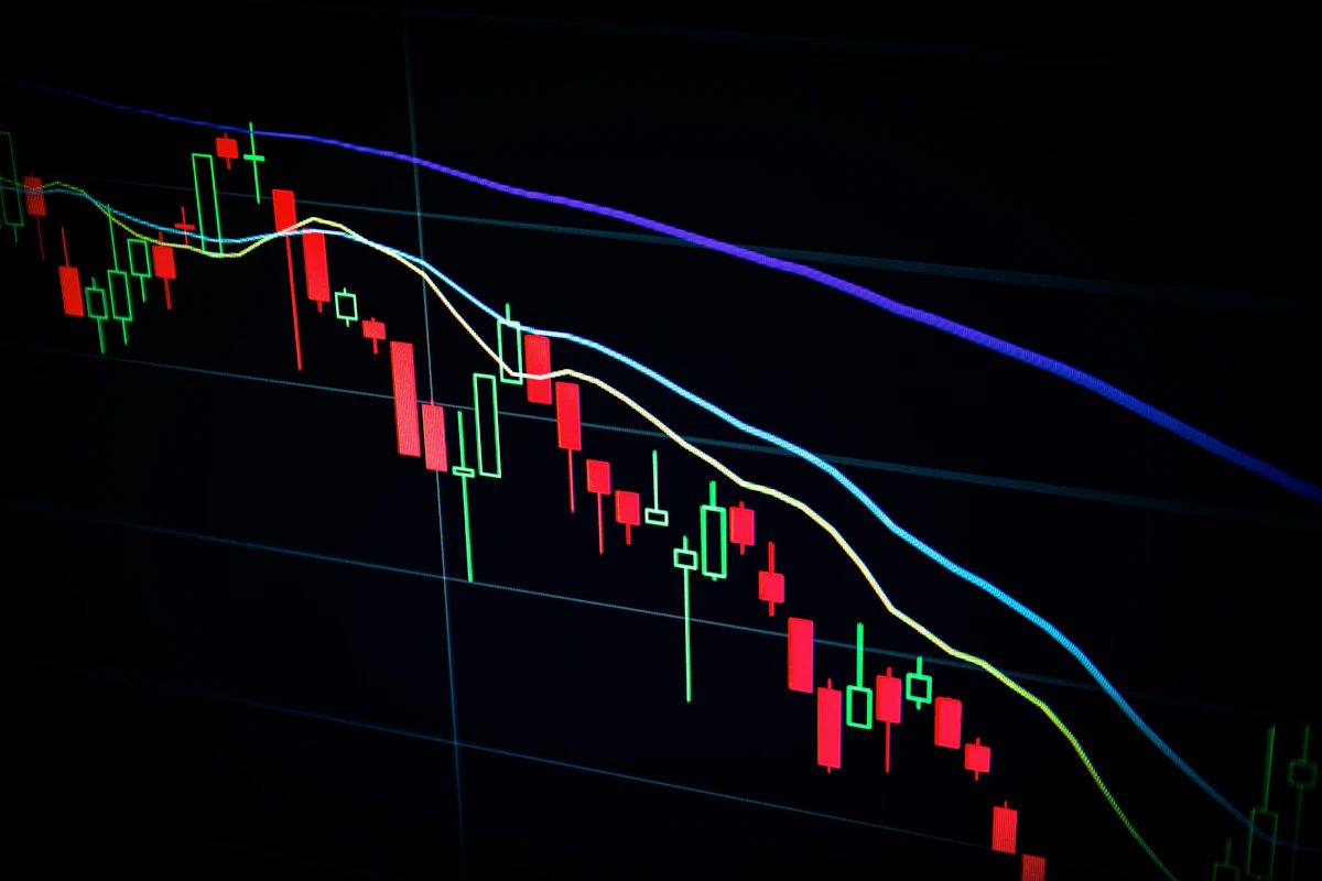 Dark trading terminal showing candlestick price charts